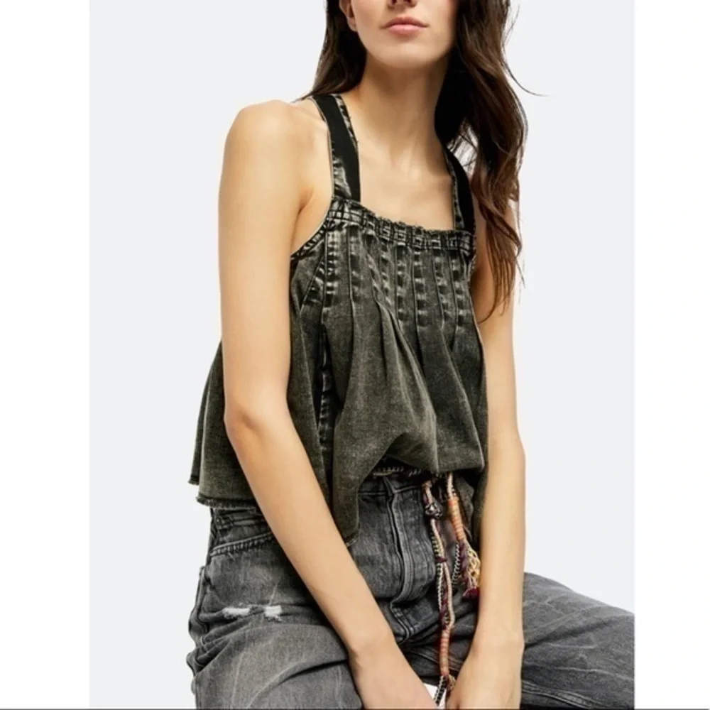 Free People Marina Square Neck Denim Top